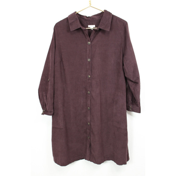 J. Jill Corduroy Shirt Button Down Dress Burgundy Brown Pockets Soft Size XL P - Picture 7 of 11
